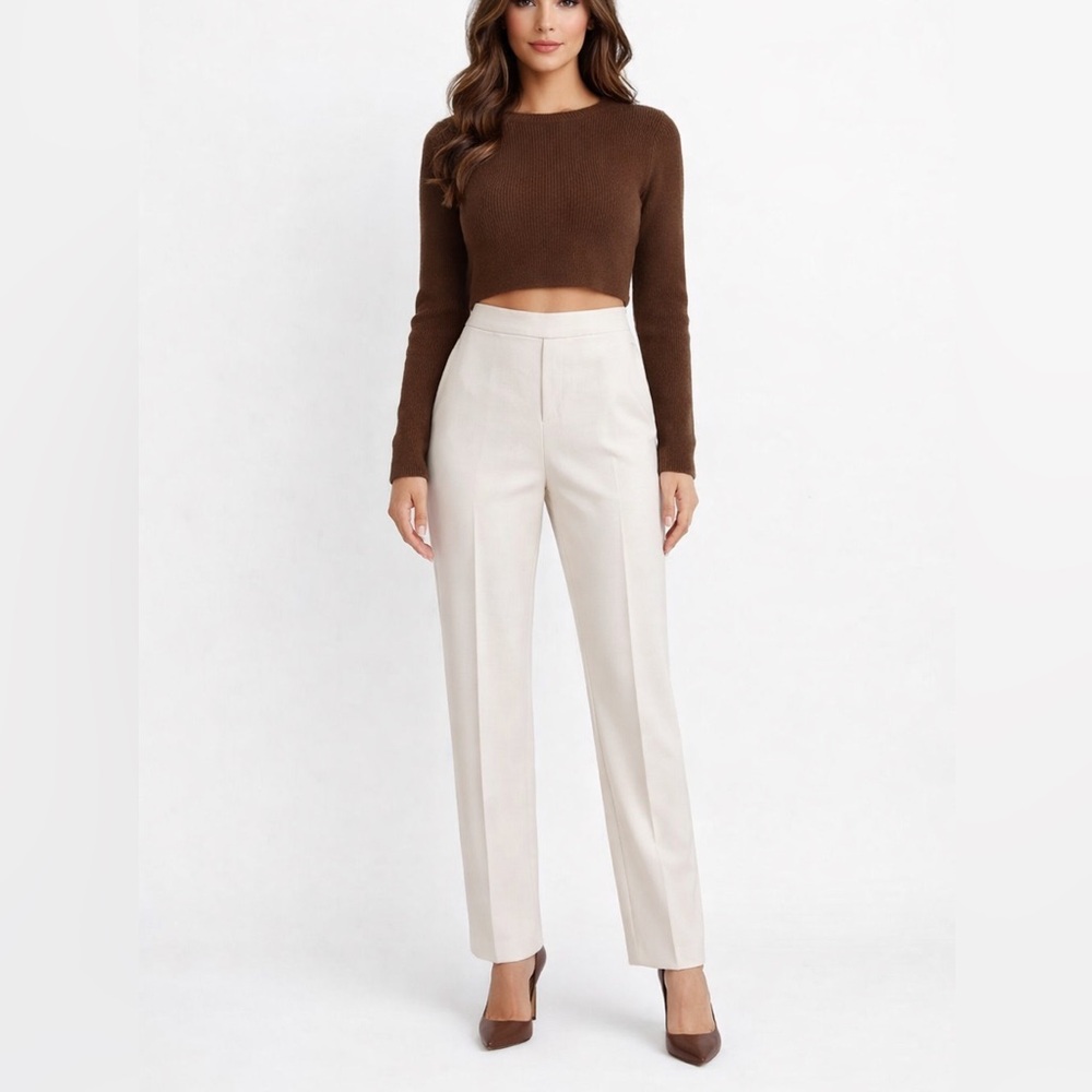 Old Navy Cream Dress Pants Straight-Leg Flat-Front Elastic Waist